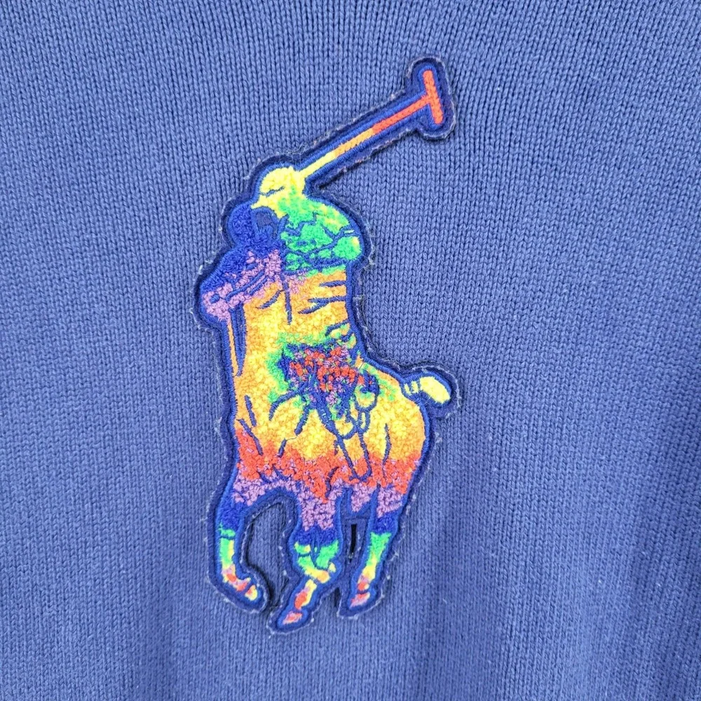 Polo Ralph Lauren‎ Boys Size Small (8) Knit Hoodie Sweater Blue Tye Dye Big Pony